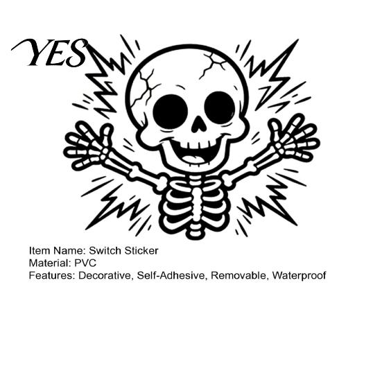 Bedroom Switch Decal Halloween Skeleton Light Sticker, Electric Decal, Removable Cover Decals, PVC Waterproof Wall Art for Home Living Room