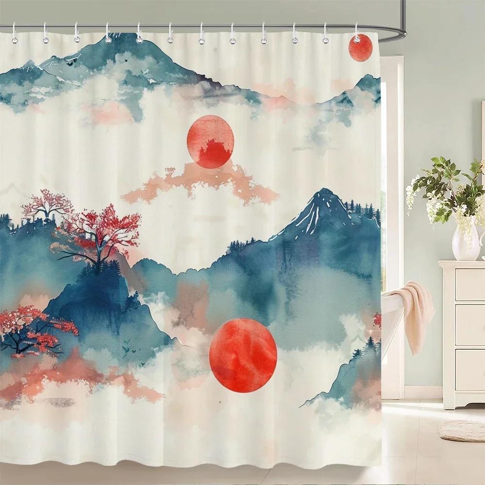 Duschvorhänge im chinesischen Stil mit Blumen und Vögeln, wasserdicht, Badezimmervorhang aus 3D-bedrucktem Stoff mit Haken, Dekoration, Duschvorhang