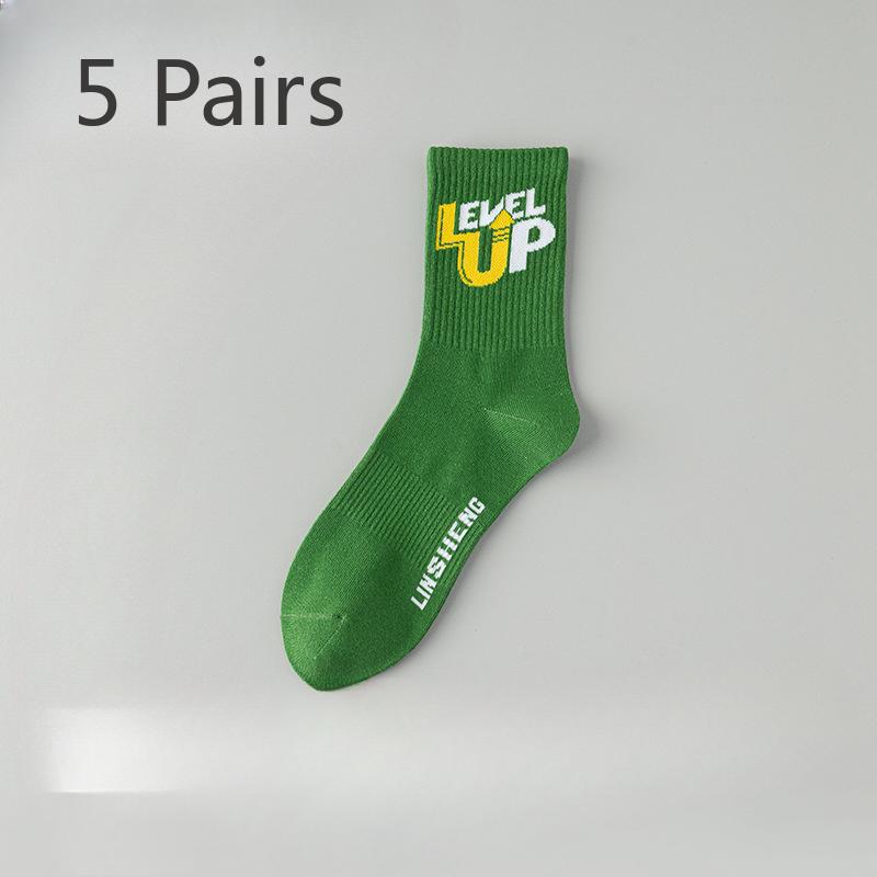 

5 пар мужских осенних хлопковых дезодорирующих влагоотводящих модных мультяшных нескользящих баскетбольных носков 5 Pairs зелёный