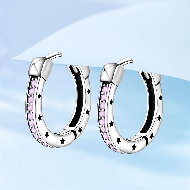 New 925 Silver Sparkling Pink Heart-Shaped Flower Women Earring Brilliant Wedding Engagement Star Earrings Jewelry Gift