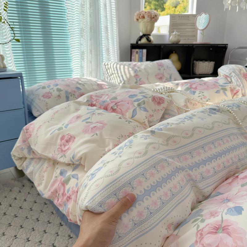 

INS Korean Style Floral Bedding Sets New Skin Friendly Soft Washed Cotton Printed Bed Sheet Sets 150x200cm 3pcs