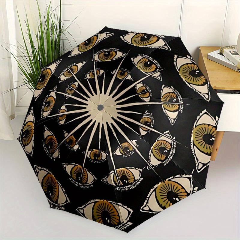 1pc Eyes Mandala Auto Open/Close Umbrella with Windproof, Functional Design, 8-Rib Sturdy Canopy
