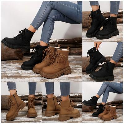 Neue kurze Stiefel für Herbst und Winter 2024, Damenstiefel mit rundem Kopf und Schnürung im Muffin-Stil, britische Freizeitstiefel mit Flansch
