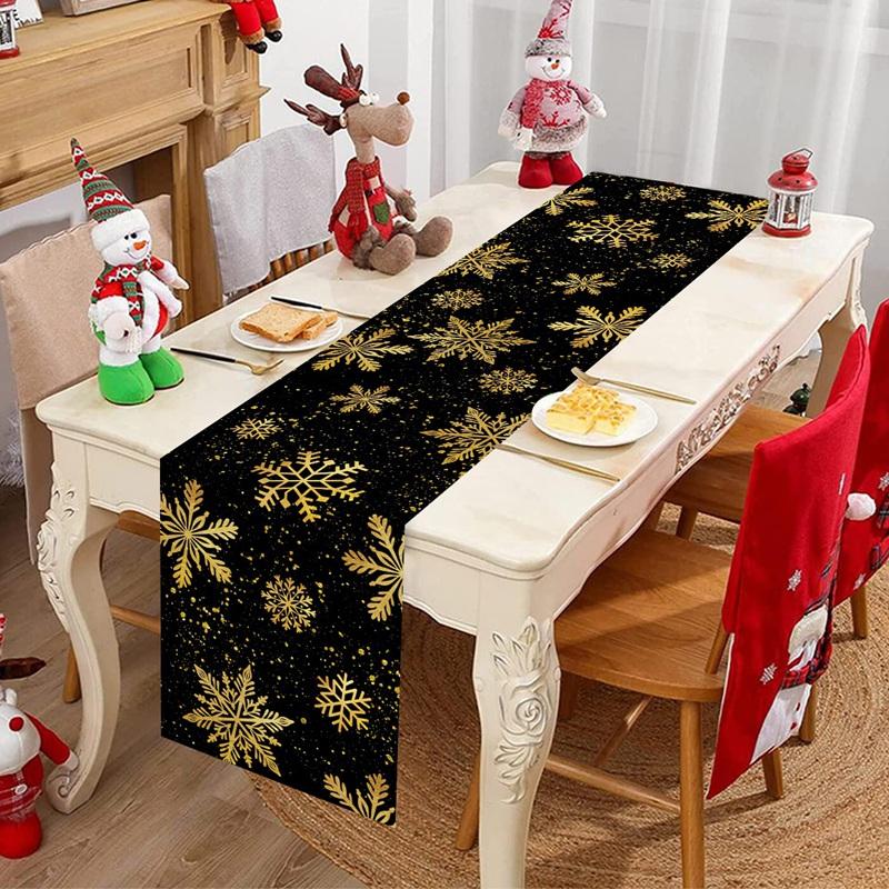 Christmas Table Runner Xmas Snowflakes & Elk Table Cover Christmas Decorations for Home 2026 Navidad Noel Gifts New Year 2026