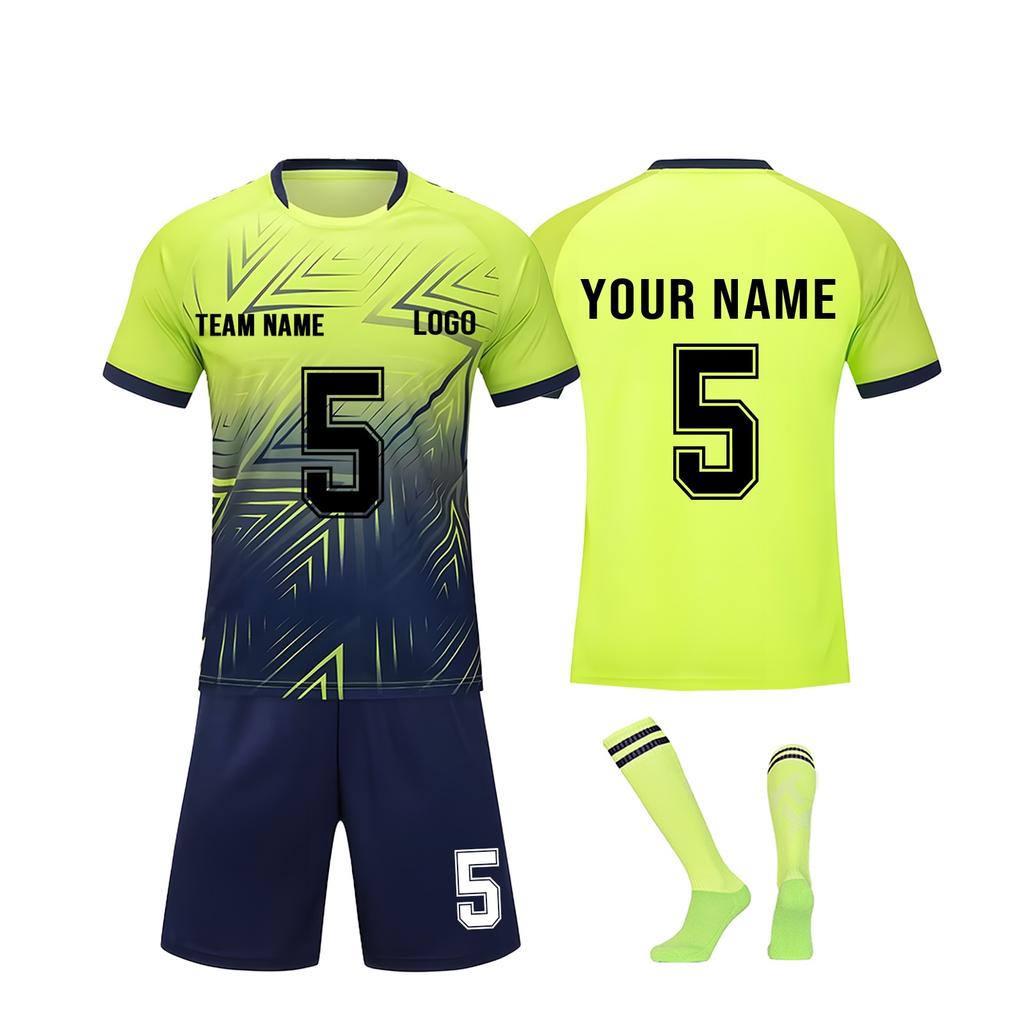 Men Soccer Jersey Set Short Sleeve Shirt and Shorts with Socks Breathable Quick Dry Lightweight Athletic Uniform Kit for Training Match Sportswear