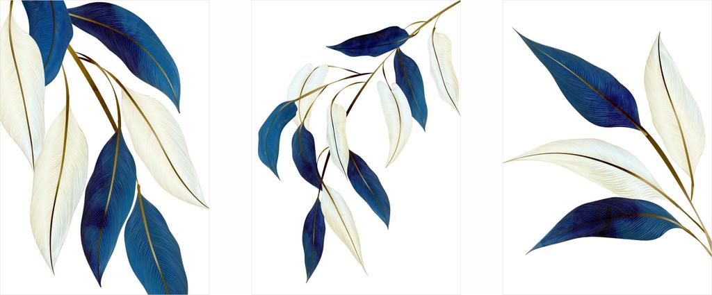 Blue and Cream Leaves Poster Set PLN030