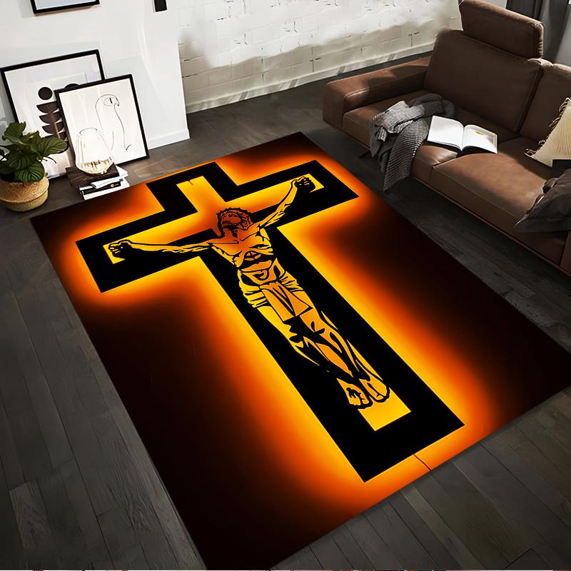 Crucifixion glowing design rug Non-slip rug suitable for living room and bedroom sofas.
