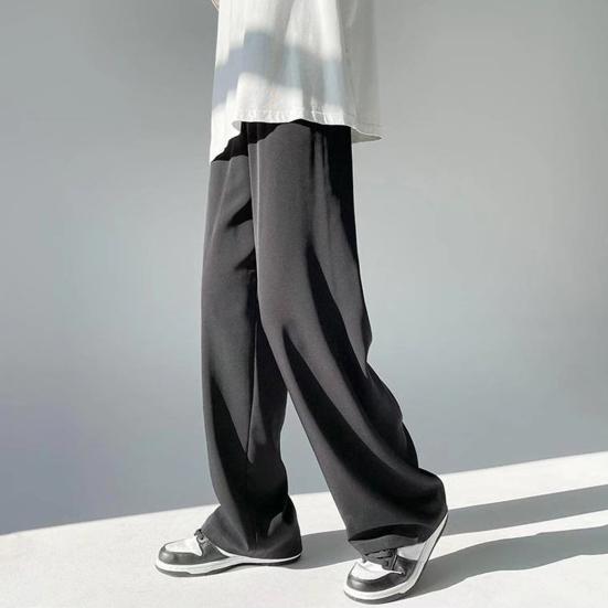 Summer Men Pants Solid Color Elastic Waist Anti-wrinkle Draping Wide Leg Trousers Streetwear