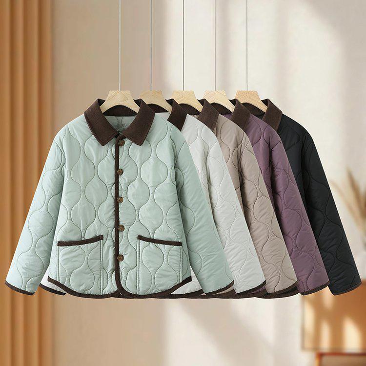 2025 Autumn/Winter Retro Lapel Cotton Jacket - Versatile Quilted Warm Short Coat for Women