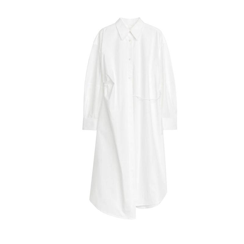 Summer New Product Women's Clothes Minimalist Style Mid-Waist Cotton Shirt Asymmetric Long Dress 1220418
