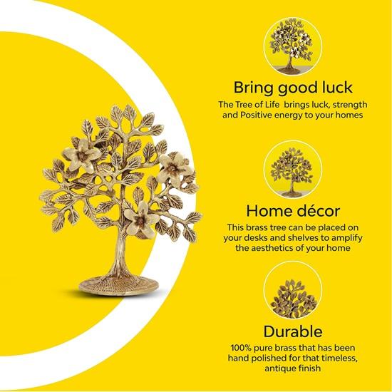 Pure Brass Kalpavriksha Tree Showpiece Tree of Life Home Decor Gift for Good Luck Vastu and Fengshui Best In Living Room Table Decoration