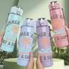 1PC Summer Surf Slogan 750ml Color Plastic Sports Water Bottle Leakproof Flip Straw Lid Suitable for Sports Office Home Use