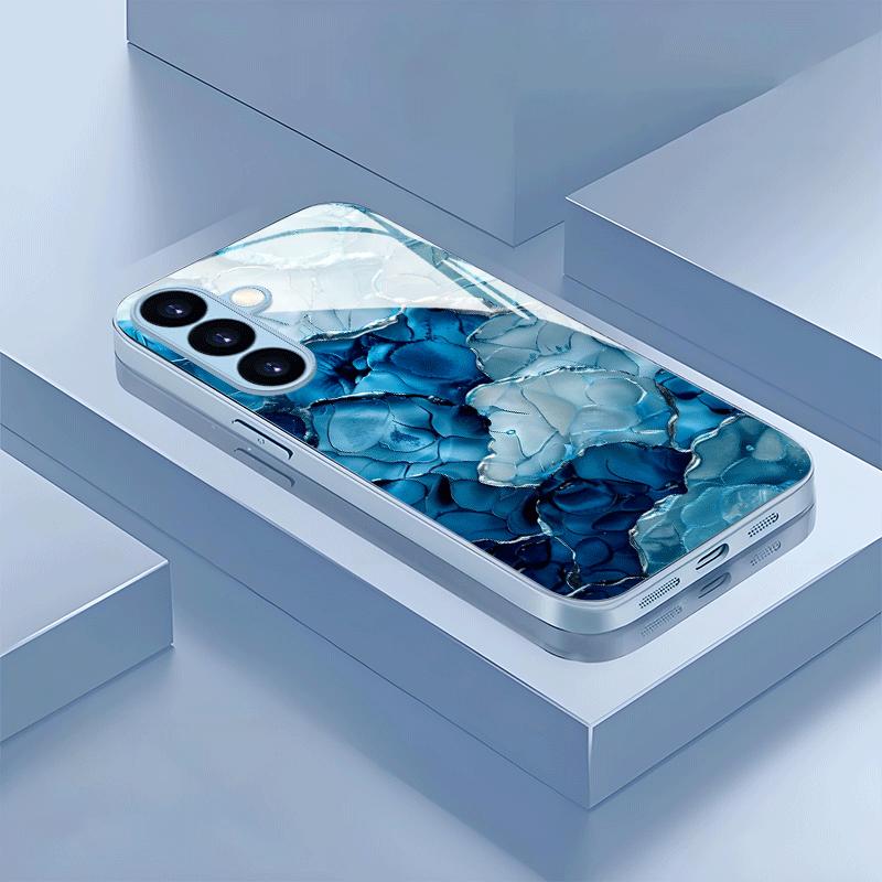 Watercolor Marble Patterned Glass Phone Case Suitable for Samsung Galaxy S26 S25 S24 S23 S22 S20 FE/Ultra/Plus Anti Drop
