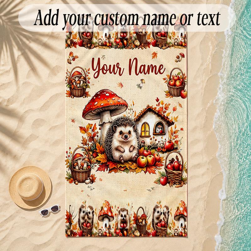 Forest Theme Soft Beach Towel Personalized Custom Name Text Towel Portable for Beach Pool Travel