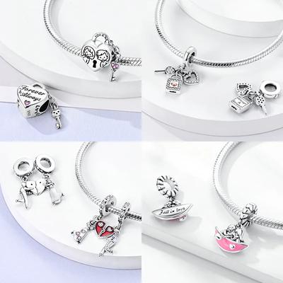 Elegantes Echtes Paar Liebe JungeundMädchen Hängender Anhänger Herzperle Kupferarmbänder Für Frauen DIY Schmuck Geschenke Anhängerperle
