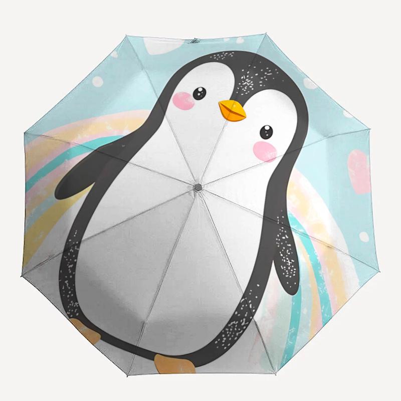 

1pc Penguin RainbowAutomatic Open/close Umbrella, 8-Rib sturdy structure, Portable Travel Umbrella, Parties, Everyday Usec09