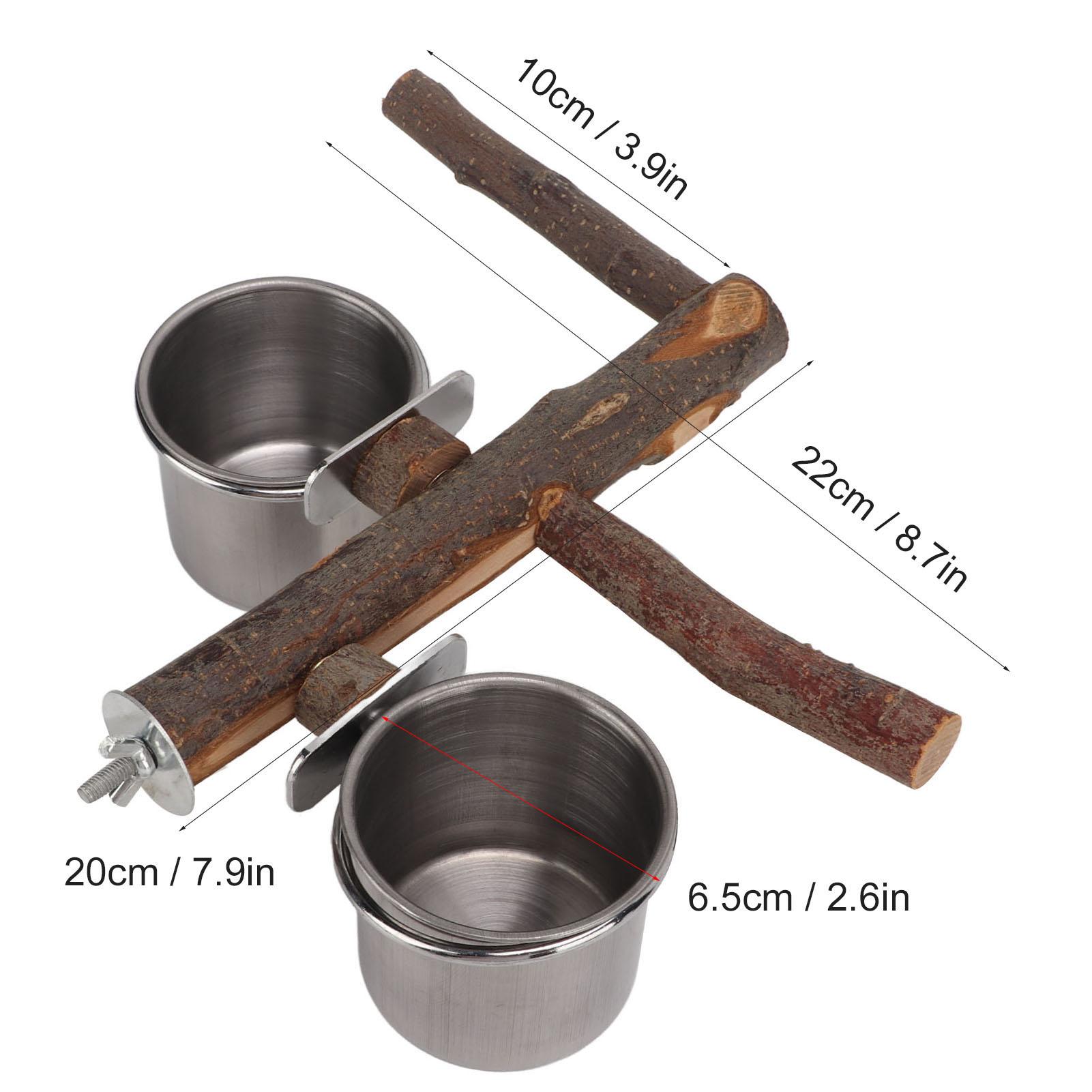 

Wood Stand with Stainless Steel Food Bowl Food Feeder Stand Combination Bird Cage Feeder Set