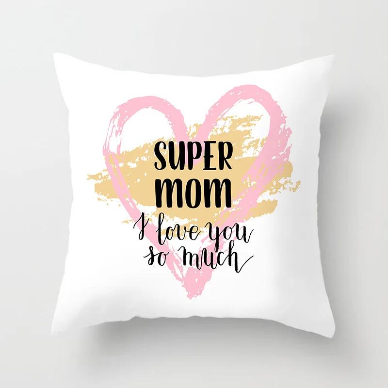 Mother's Day Throw Pillow Cover for Sofa Pillow Case Home Decor Polyester Cushion Cover Gift for Mom Housse De Coussin