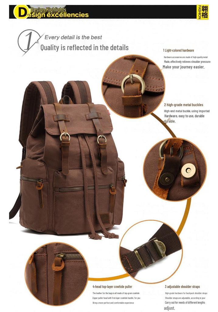Zaino da Viaggio Unisex Retrò - Borsa per Computer da Uomo alla Moda