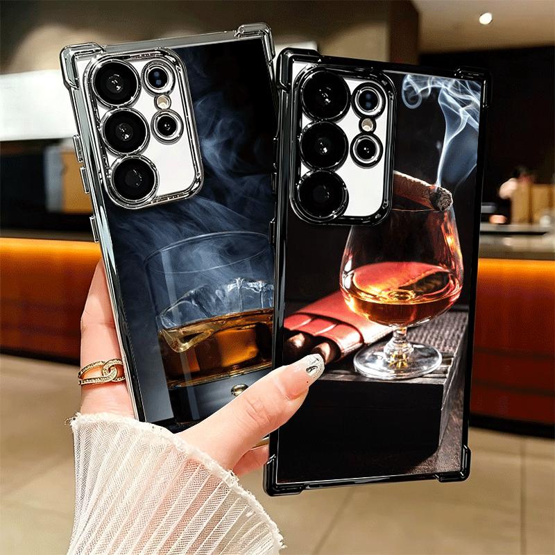 Cigar Whiskey Ice Drink Plating Phone Case For Samsung Galaxy S24 S25 FE S26 Edge S23 Ultra S22 S21 Plus S20 Anti-Fall Airabag C