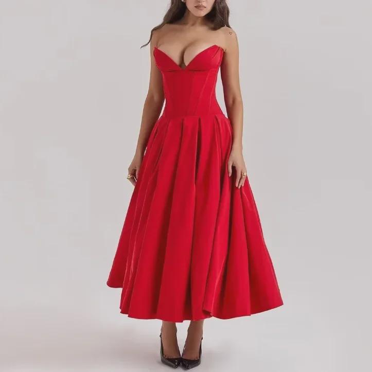 Evropský a americký styl sexy top bez ramínek zeštíhlující dlouhé šaty pro ženy