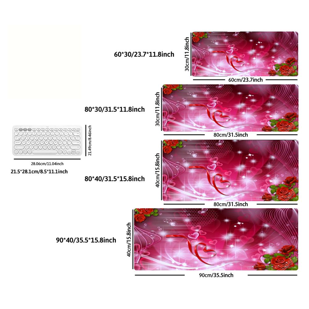XXL Romantic Red Rose Heart Pattern Deskmat Non‑Slip Rubber Game Mouse Pad Pc Laptop Keyboard Mousepads Big Gaming Desk Mats