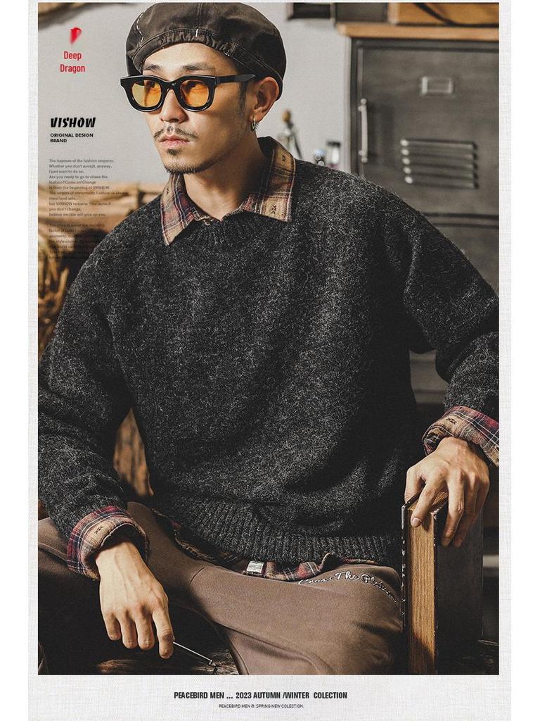 Klassischer Retro-Winterpullover für Herren - Lässiger lockerer Rundhals-Strick, Große Größen erhältlich