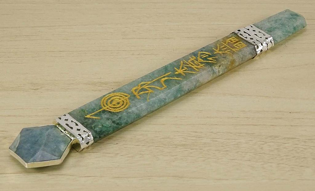 Harmonize Green Aventurine Stone Healing Reiki Crystal Flat Wand Engraved Hand
