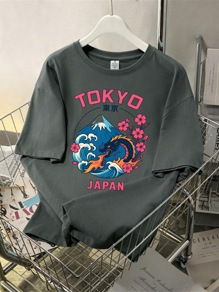 Tokyo Japan Mount Fuji Prints Cotton Tshirts Unisex Unisex Summer Tops Oneck Soft Short Sleeve T Shirt Basic Casual Clothes