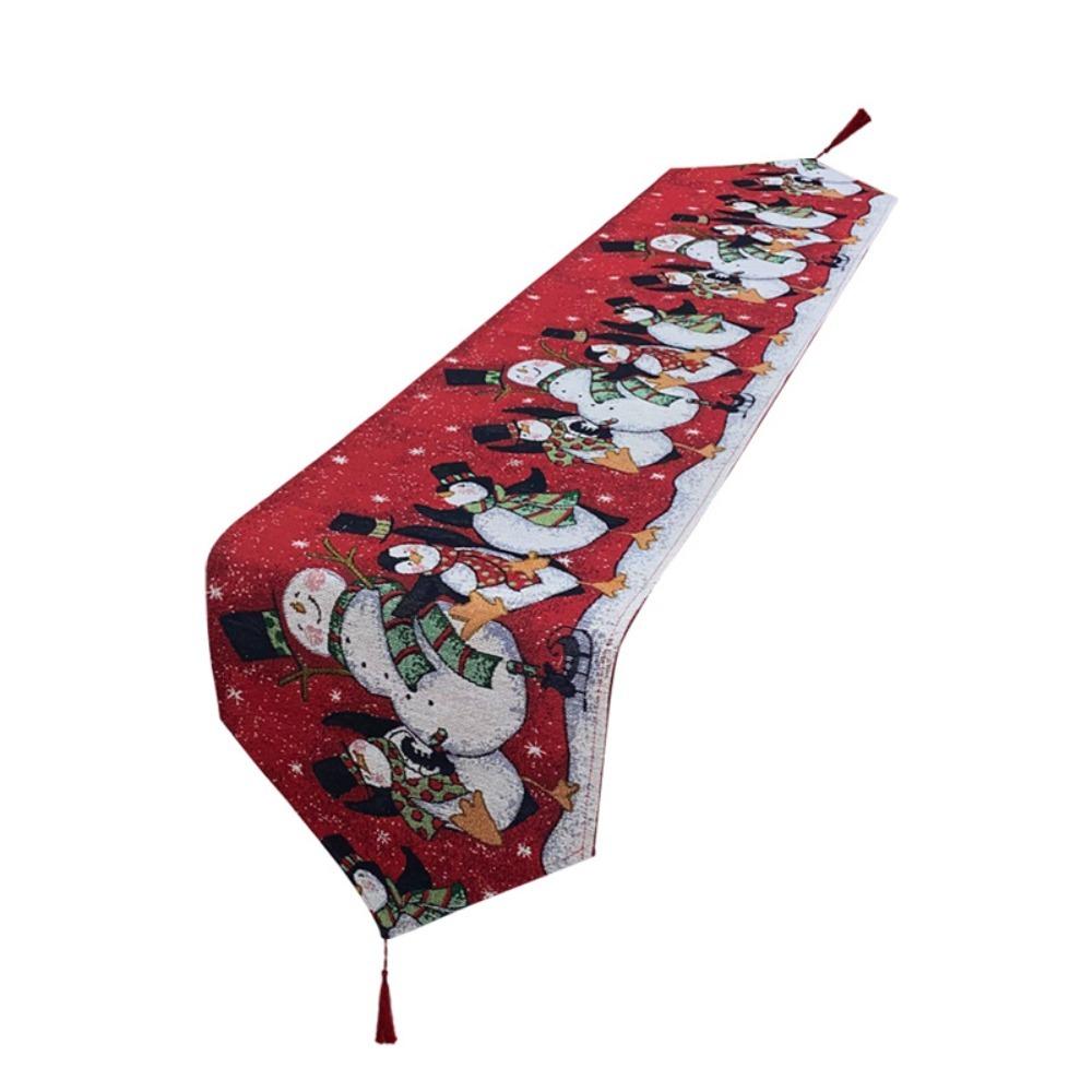 Snowman Themed Christmas Table Runner Cotton Tablecloth Holiday Dining Decor