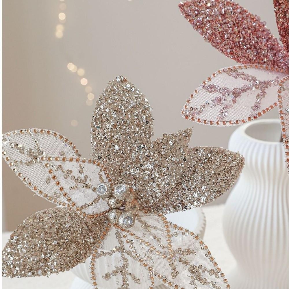 New 31CM Artificial Poinsettia Flower Glitter Sequins Christmas Glitter Flower Sparkling DIY Christmas Flower New Year Festival