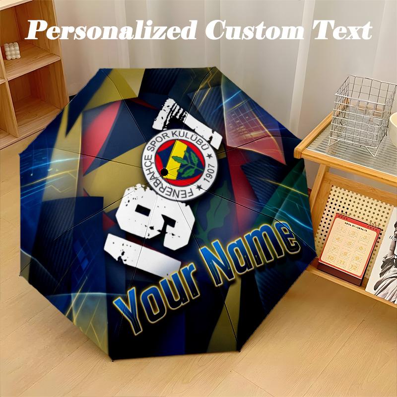 8 Rib Auto Folding Umbrella Fenerbahçe FC Print Custom Name Text Portable Rain Gear
