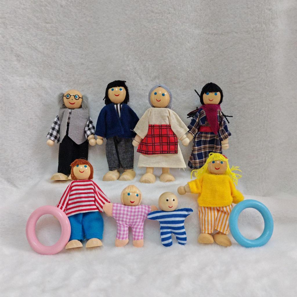 Plaid Handmade Fabric & Wood Grid Doll Figurines – Cute Mini Ornaments for Playhouse Decor