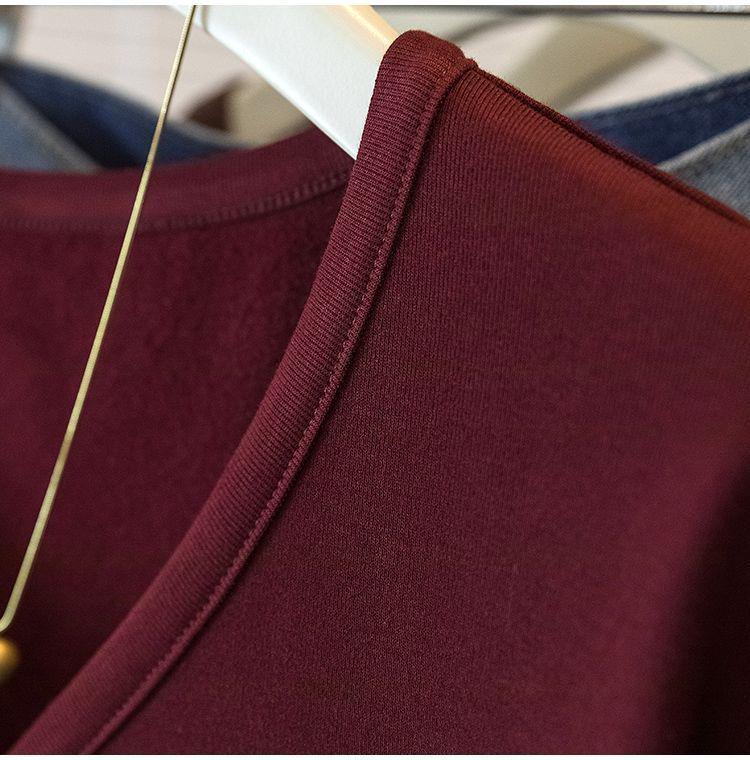 Plus Size Women's Double-Sided Velvet V-Neck Top: Autumn/Winter, Long Sleeve, Loose & Slimming Design, Hides Flaws