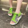 Muffin fish mouth sandals women's summer hollow breathable lace-up sports and leisure shoes platform rocking shoes