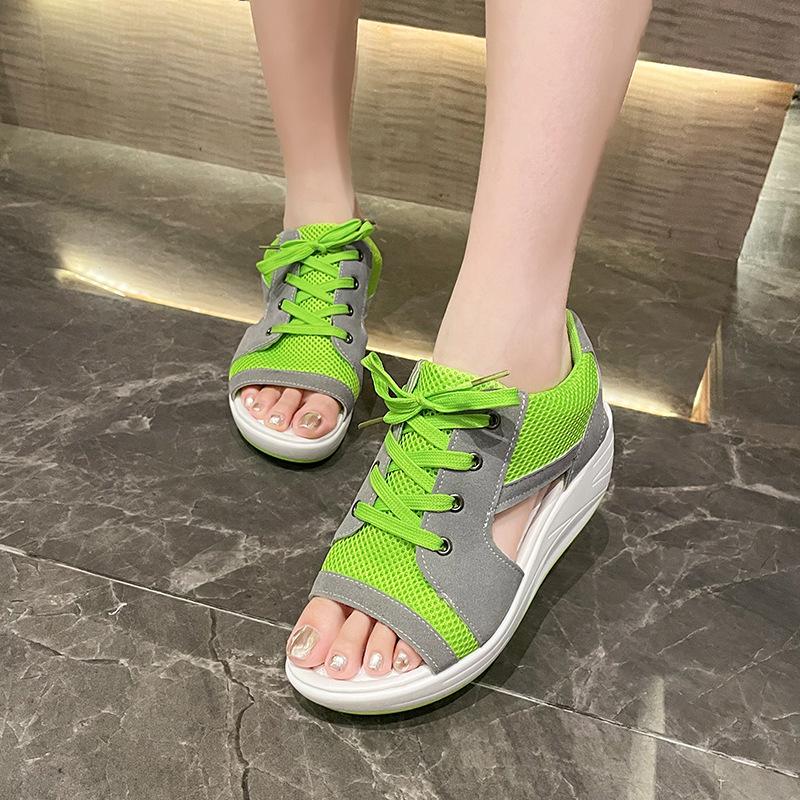 Muffin fish mouth sandals women's summer hollow breathable lace-up sports and leisure shoes platform rocking shoes