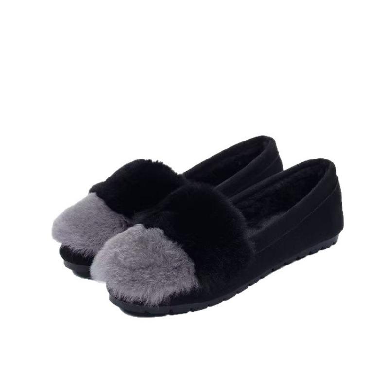 Autumn and winter fluffy shoes women's velvet new rabbit fur Doudou flat-soled pregnant women's soft-soled large-size non-slip cotton shoes
