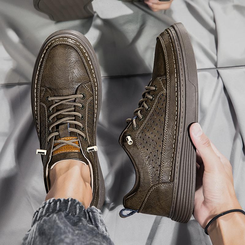 Italian Men's Casual Shoes Genuine Leather Lace Up Business Oxford Shoes Outdoor Walking Sneakers Dress Shoes Men Walking Shoes