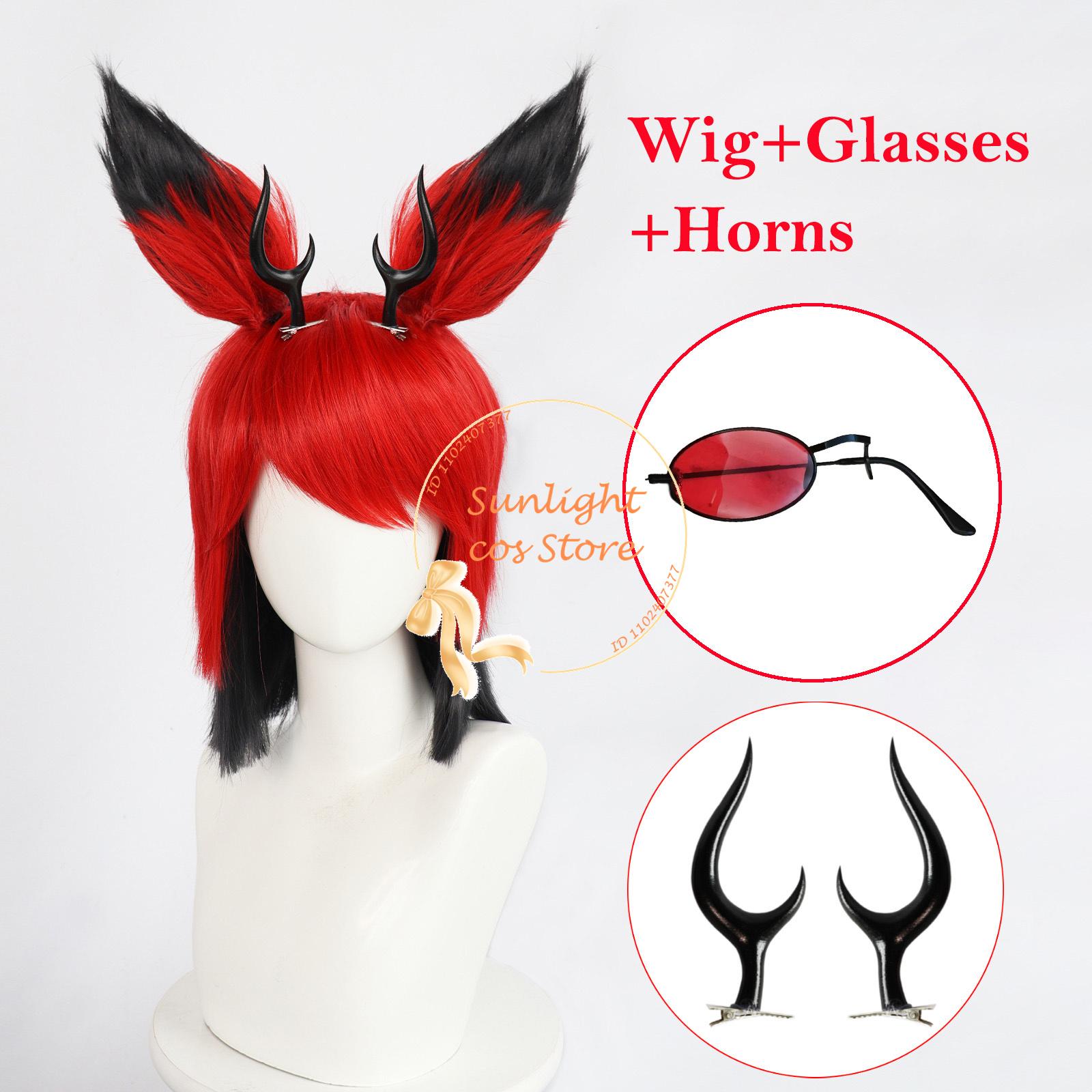 Perruque Cosplay Alastor Hôtel Perruques Courtes Rouge Noir Perruque Anime Alastor Oreille Cheveux Synthétiques Résistants à la Chaleur Perruques Halloween + Bonnet pour Perruque One Size red