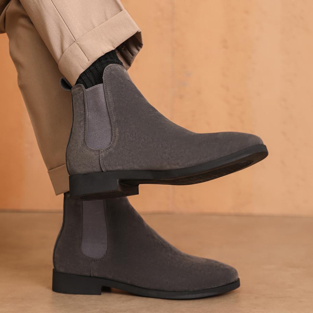 Chelsea Boots Herre Imitert Hjorteskinn Chelsea Herrestøvler Midt Rør Semsket Sko for Menn Ankelstøvletter Botas Cuturno Masculinas