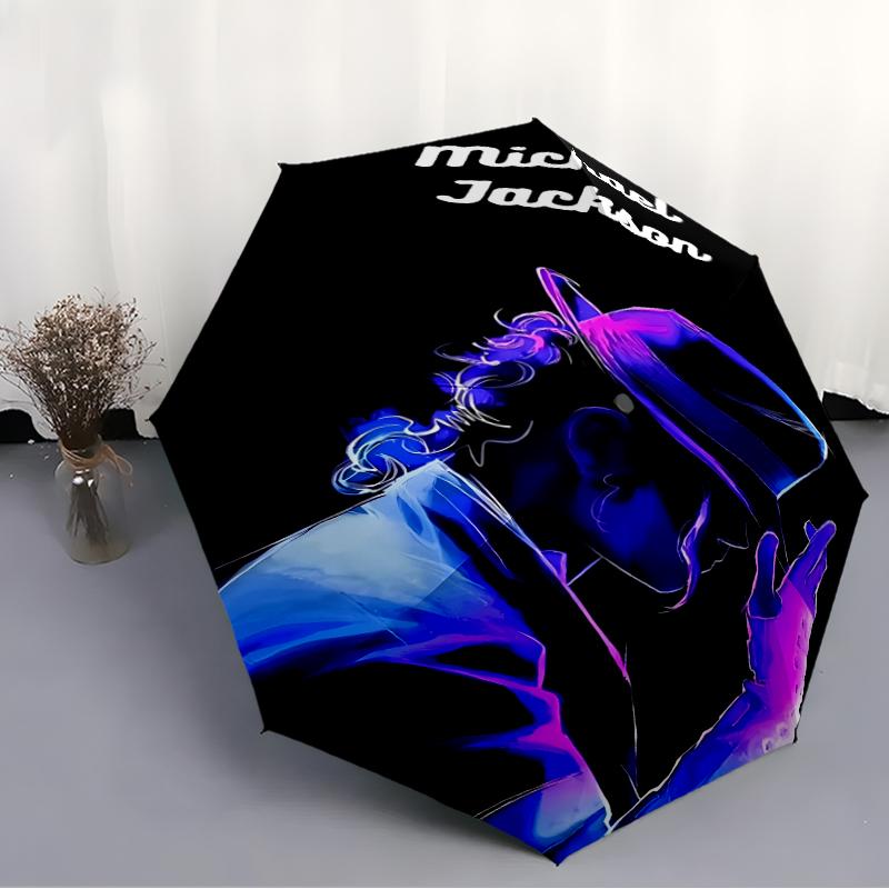 Parapluie Automatique Impression Michael Jackson, Armature en Fer à 8 Baleines, Poignée en Plastique, Convient pour les Voyages en Plein Air et le Quotidien, Cadeau Idéal