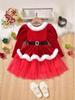 Popular Kids' Christmas Party Dress with Fur Trim, Plaid Mesh, and Bow