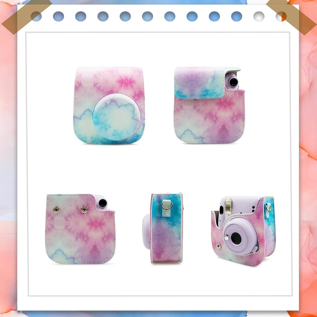 HIYQIN Cheki FUJIFILM instax Hülle Niedliche Kameratasche mit Schultergurt PU-Lederhülle, mini12/11/9/8+/8 (LFC)