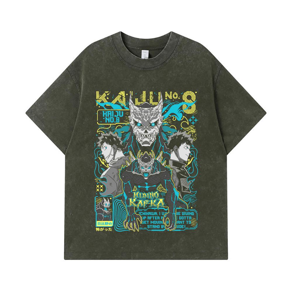 275 GSM Washed T-shirts 100% Cotton Kaiju No 8 V20 Kafka Print Unisex Heavy Cotton T Shirt
