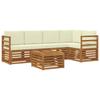 Outdoor Corner Sofa Set with Cushions 6 Pcs Natural and Cream Solid Acacia Wood