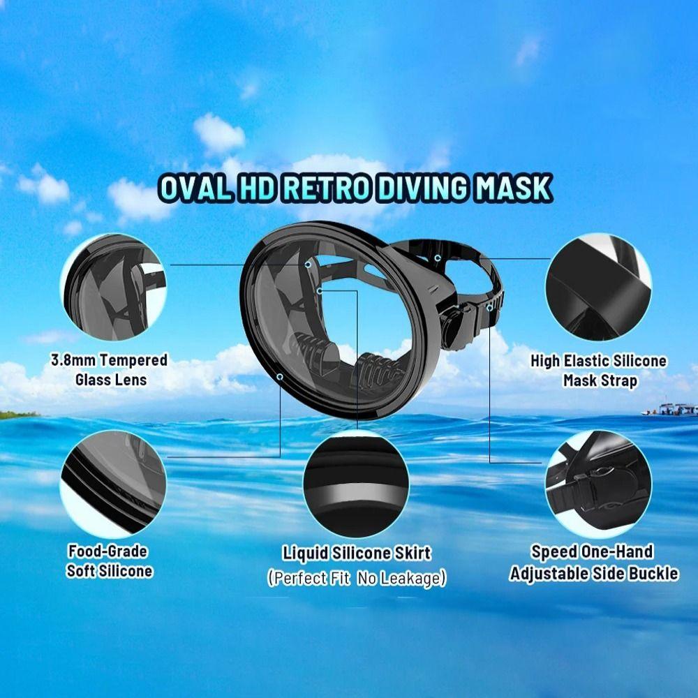 New Classic Oval Diving Mask Silicone Panoramic Spearfishing Mask Tempered Glass Lens Wide View Scuba Goggles Adults2