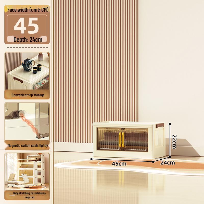 40-60cm Wide Transparent Foldable Double Door Floor Storage Cabinet with Multiple Layers