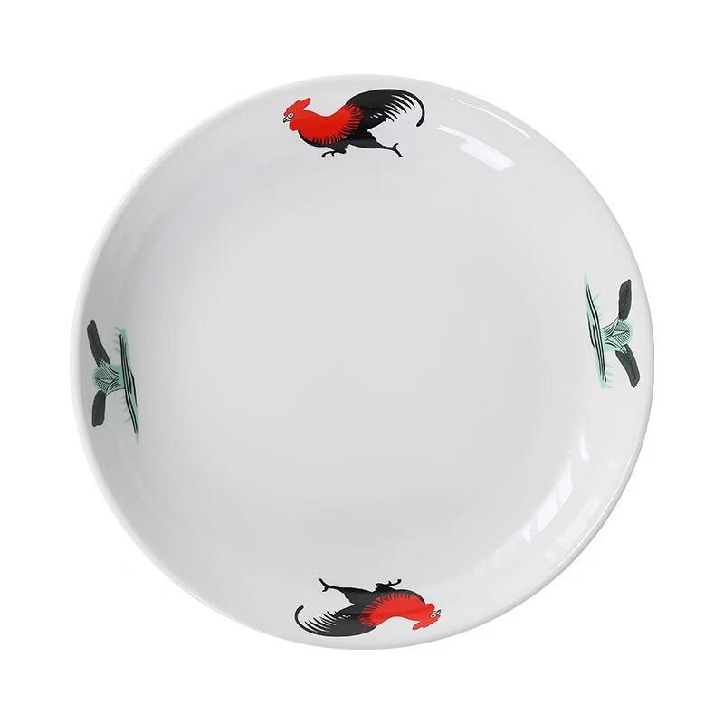 Retro Chinese Ceramic Divided Dinner Plates with Rooster Design (Set of 2)