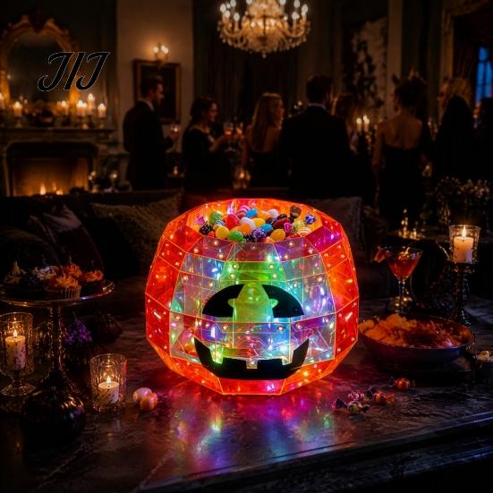 Spooky Carnival Party Supplies Halloween Prismatic Pumpkin Night Light, USB Colorful LED Lamp for Creative Holiday Light Party, Glowing Candy