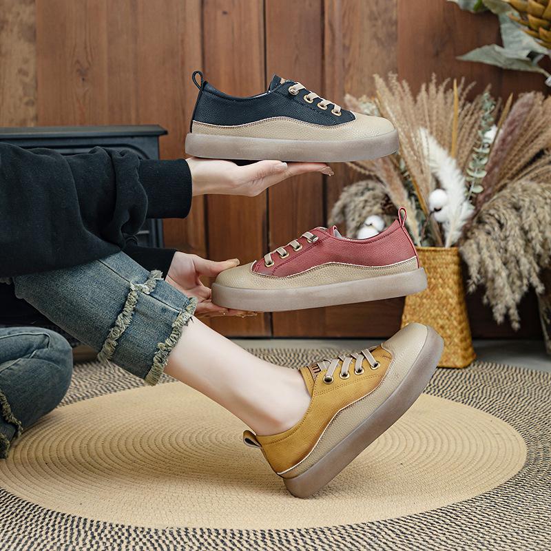 Fashion GKTINOO Women Sneakers 2025 Spring New Genuine Leather Loafers Women Casual Lace-up Women's Nurse Shoes Big Size